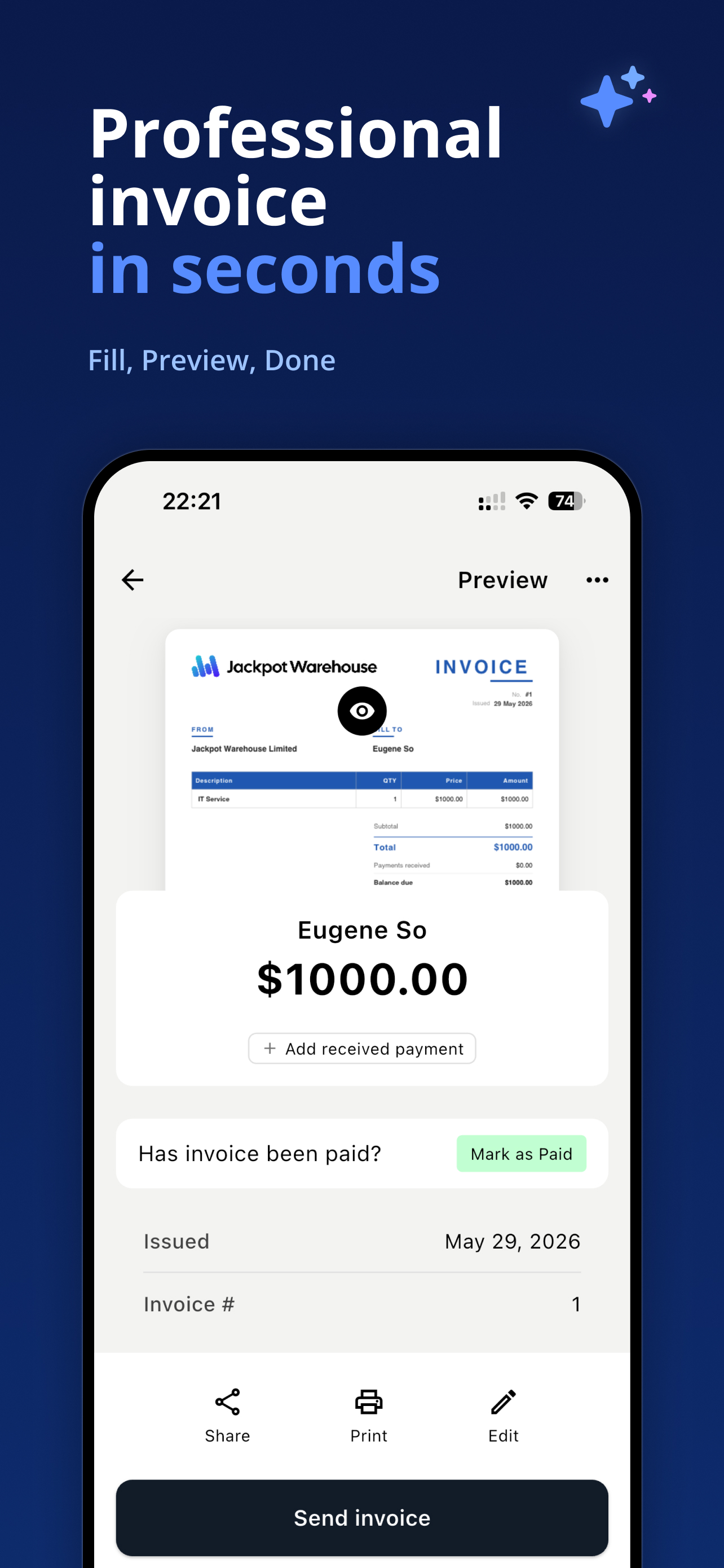 Invoice preview on phone